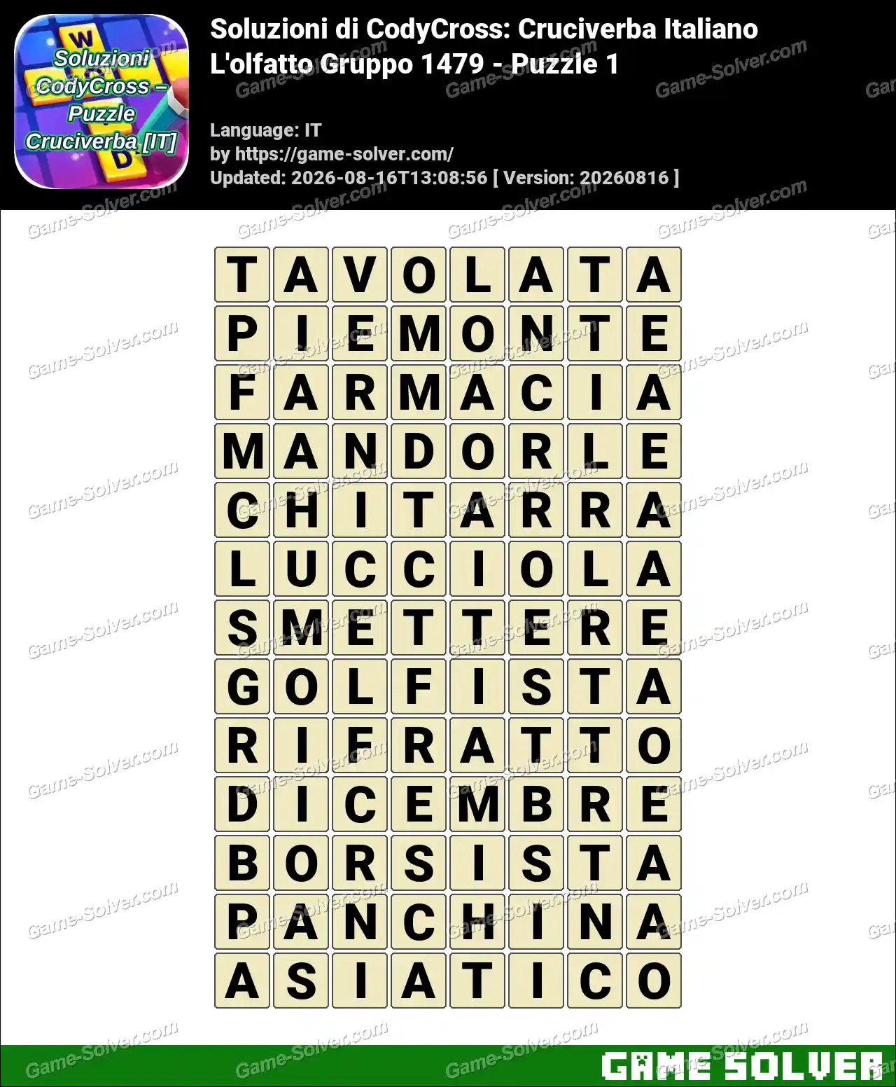 Soluzioni di CodyCross: Cruciverba Italiano L’olfatto Gruppo 1479 – Puzzle 1